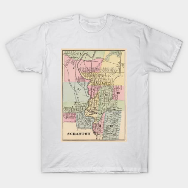 Vintage Map of Scranton PA (1890) T-Shirt by Bravuramedia
